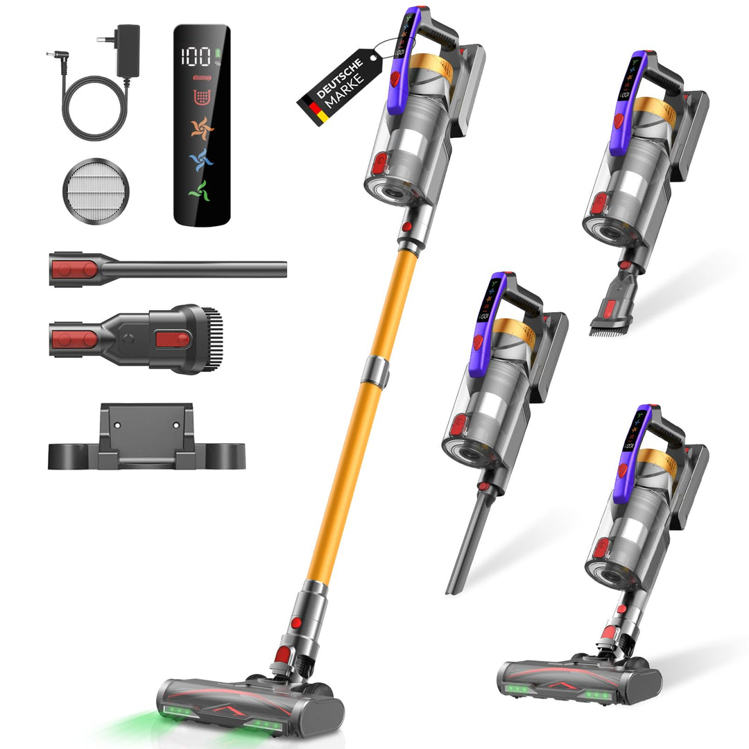 Akku Staubsauger, 58000Pa/550W/65Mins Staubsauger Kabellos mit LED Display und Anti Tangle Bürste, 1