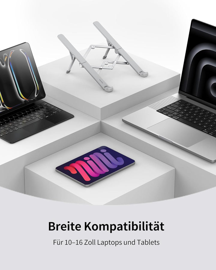 SODI Faltbarer Laptopständer 2-in-1, auch als Tablet-Ständer für iPad, 210 g leicht, 6-Fach Höhenver