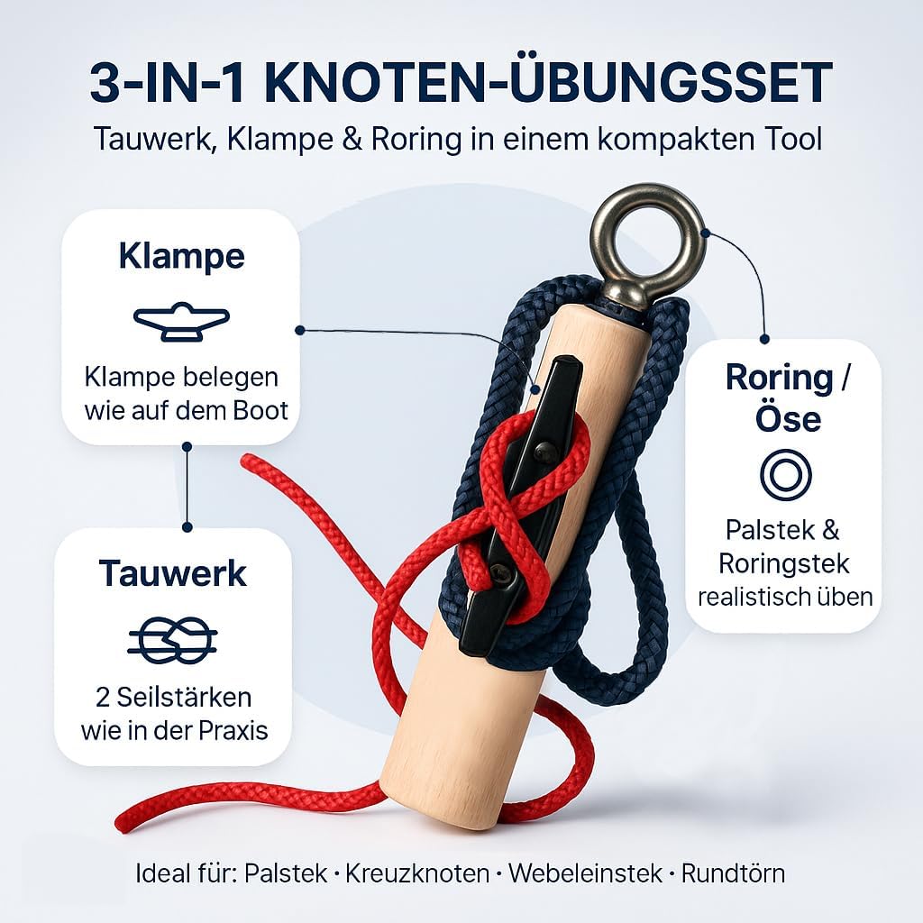 Knoten Übungsset Knoten Lernen für SBF See Bootsführerschein & Feuerwehr, Knotenübungsgerät inkl. Kn