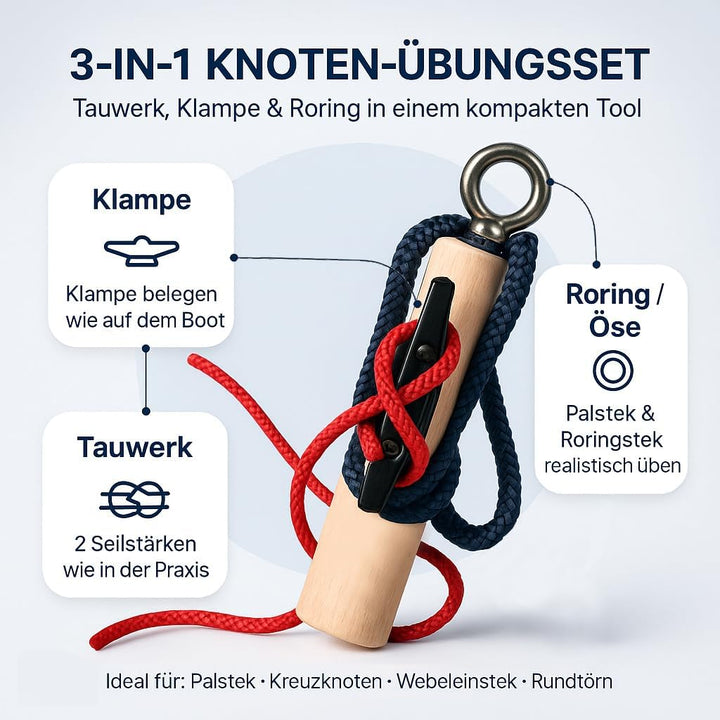 Knoten Übungsset Knoten Lernen für SBF See Bootsführerschein & Feuerwehr, Knotenübungsgerät inkl. Kn