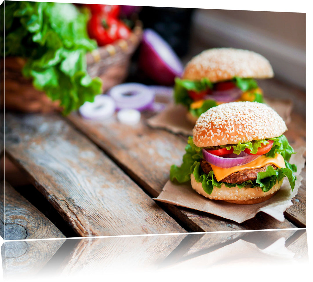 Pixxprint Leckere Burger, Format: 100x70 auf Leinwand, XXL riesige Bilder fertig gerahmt mit Keilrah
