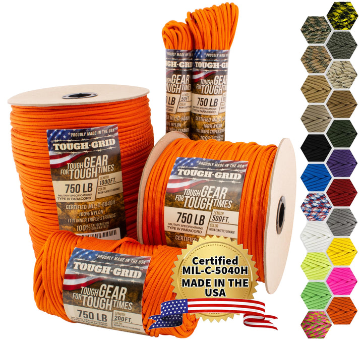TOUGH-GRID PC100 340kg Paracord - 100% Nylon Militärspezifikationen Typ IV - für Militär, Camping, K