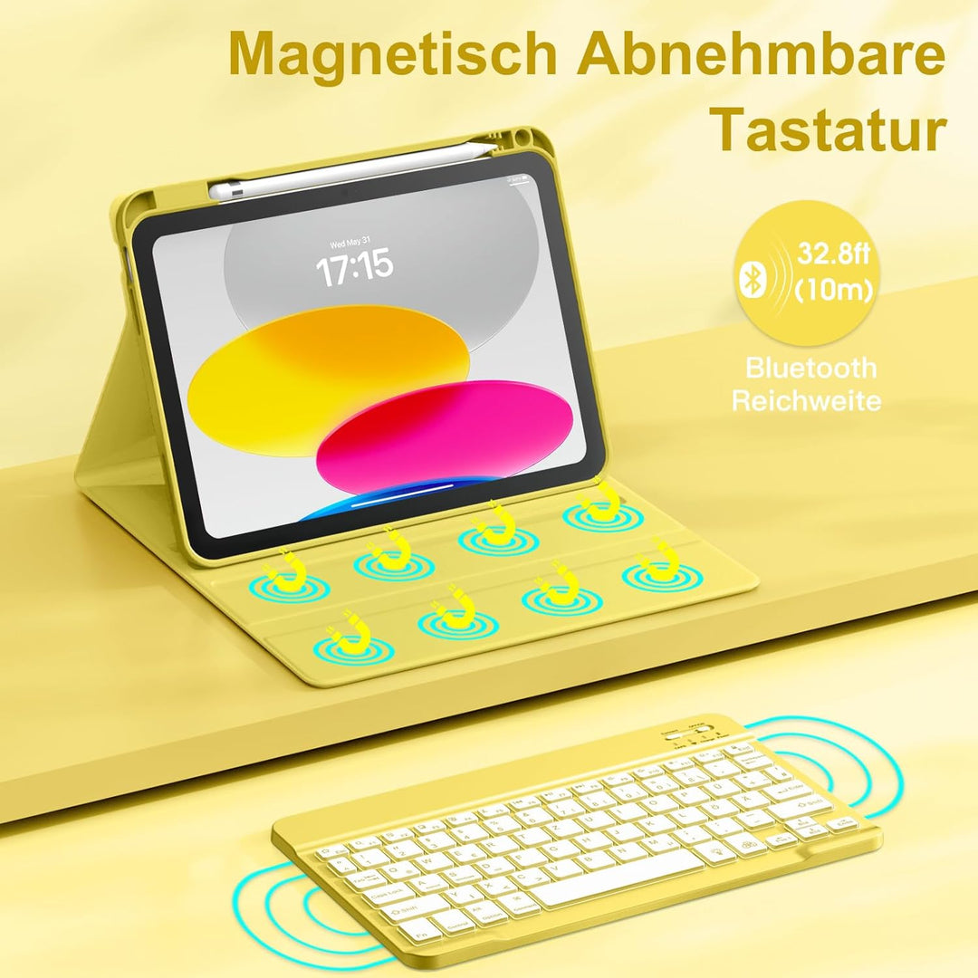 Vobafe Hülle mit Tastatur für iPad A16 11/10 Generation (2025/2022, 11/10.9 Zoll)- 7 Farben Beleucht