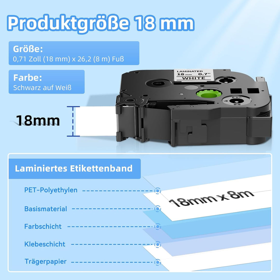 Aken TZ 18mm PT D400 Bänder Kompatibel mit Brother TZe-241 TZe241 18mm 0.7 Etikettenband schwawrz au