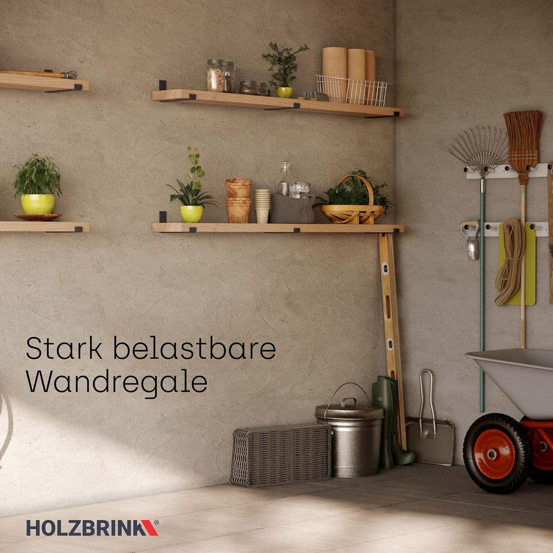 HOLZBRINK Metall Regalträger Regalhalter für Wandregal, Wandhalterung grau 200mm, 2 Stück, HLR-J-200
