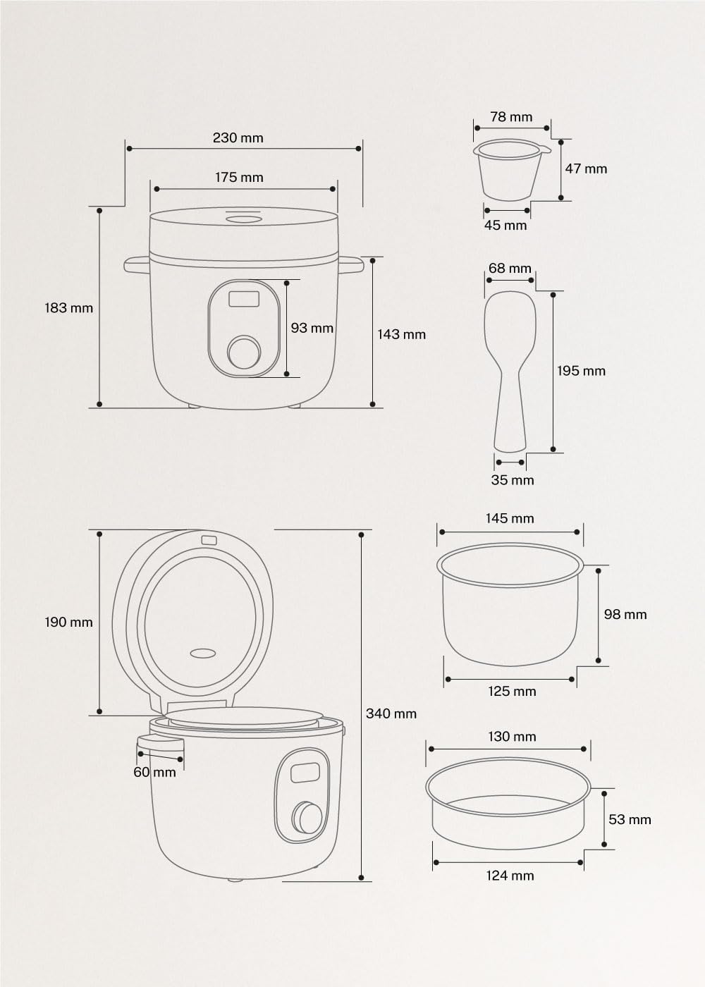 CREATE Rice Cooker Studio, elektrischer Reiskocher, multifunktional, 1,2 l, Mokka/programmierbar bis