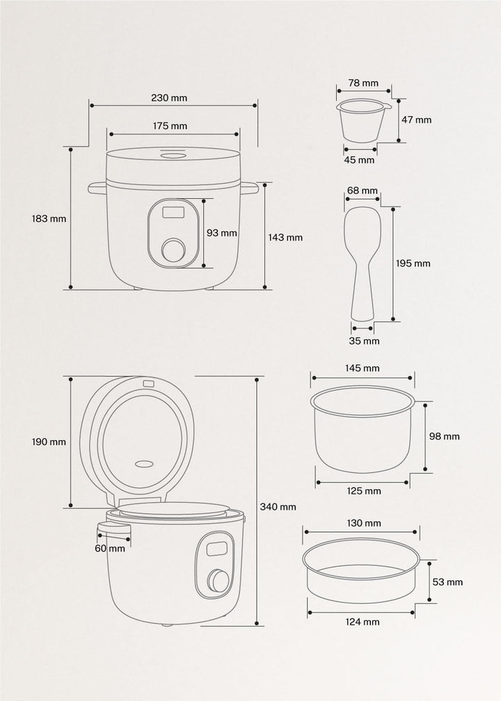 CREATE Rice Cooker Studio, elektrischer Reiskocher, multifunktional, 1,2 l, Mokka/programmierbar bis