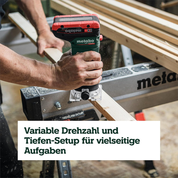 metabo Akku-Kantenfräse FMV 18 LTX BL 8-18V, Brushless-Motor, 4800-29000 U/min, 6/8 mm Spannzange, m