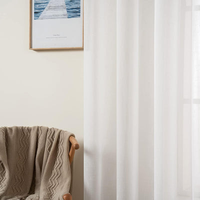 MIULEE 2er Set Voile Vorhang Sheer Leinenvorhang mit Ösen Transparente Leinen Optik Gardine Ösenscha