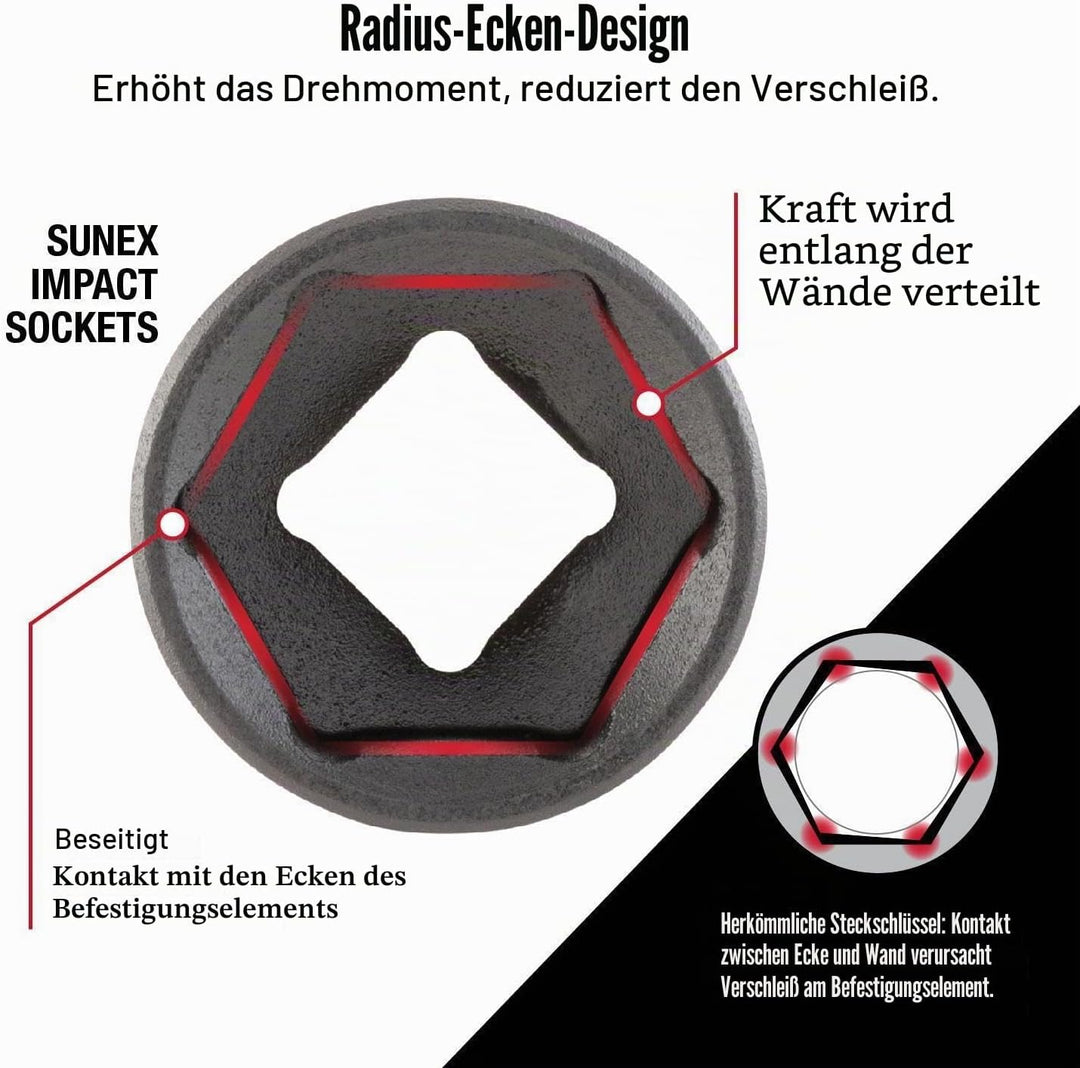 Sunex SUN2645 26PC 0,5 Zoll-Laufwerk Metric Steckschl-ssel Set Steckschlüsselsatz, Steckschlüsselsat