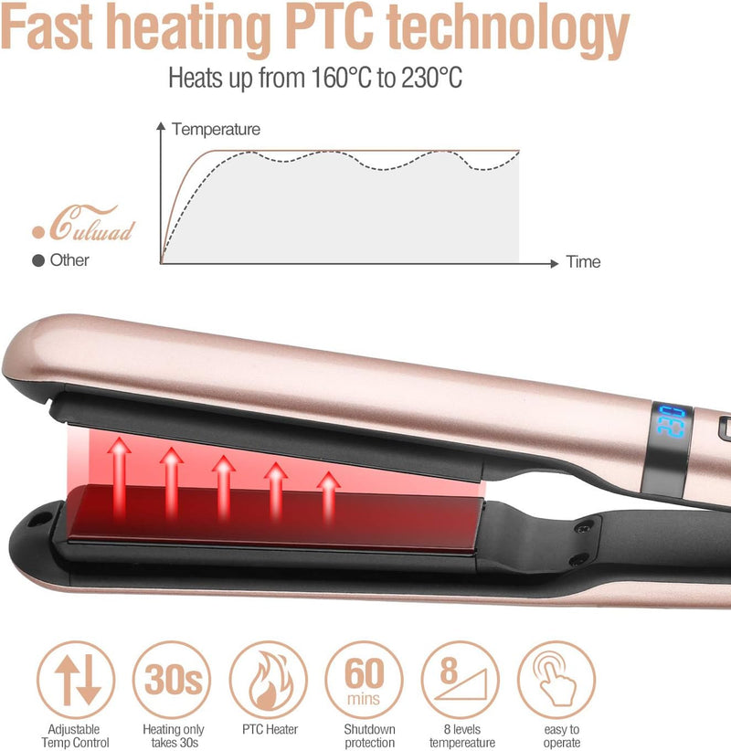 Culwad Glätteisen Haarglätter mit 25 mm Platte Keramik Glätter, Temperatur 160 ℃ -230 ℃ Digital Disp