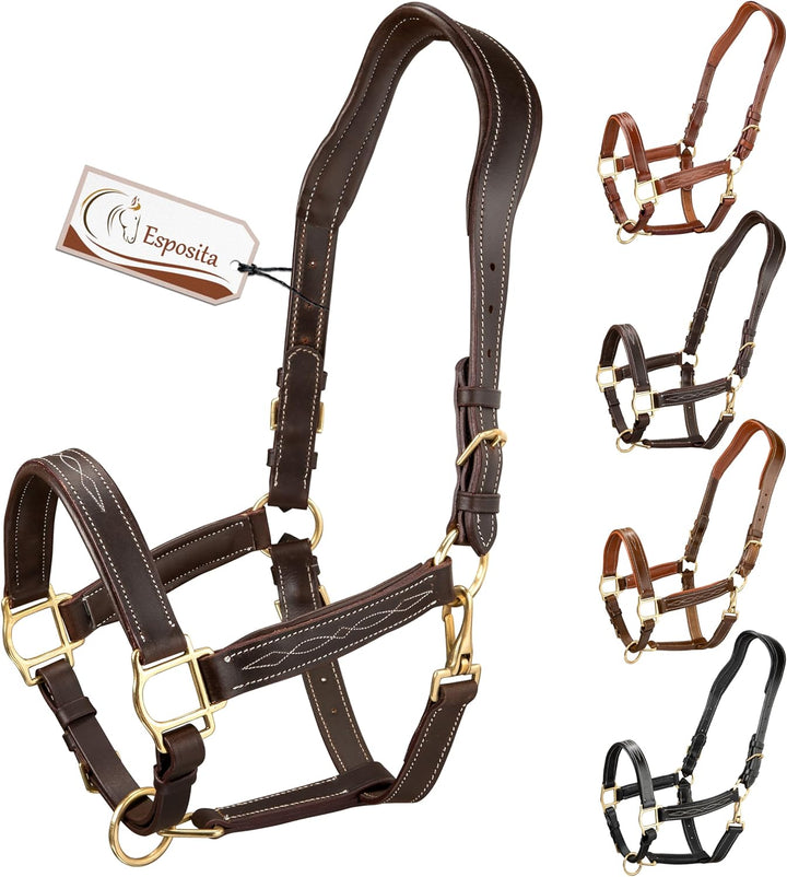 Esposita anatomisches Lederhalfter Deluxe Halfter aus Leder für Pferde Stallhalfter Pferdehalfter -
