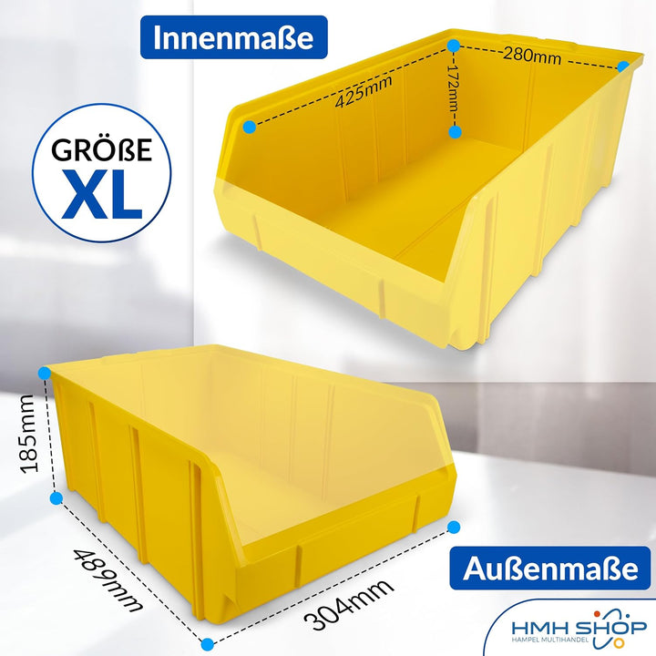 HMH Stapelboxen der Grösse XL 489x304x185mm für dein Kleinteilelager, Sortierkisten in 5 Farben, Zub