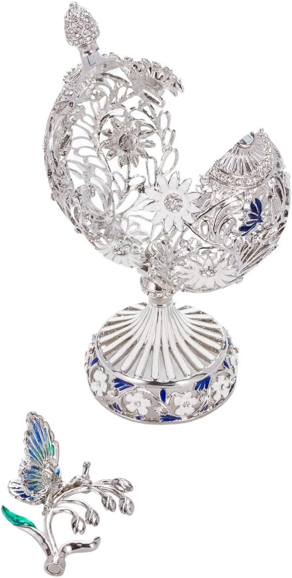 Fabergé-Stil geschnitzt Ei mit Blumen & Schmetterling 16,5 cm silber Farbe