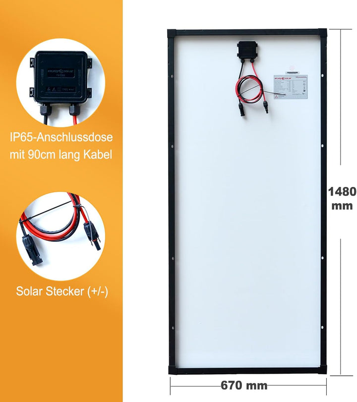 enjoy solar® 200W 12V Monokristallines Solarmodul, PERC 9BB - Solarpanel ideal für Wohnmobil, Balkon