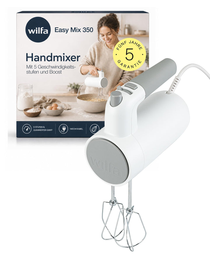 Wilfa Handmixer Easy Mix 350 I 350 Watt I 5 Geschwindigkeiten I Boost-Funktion und Auswurf-Funktion