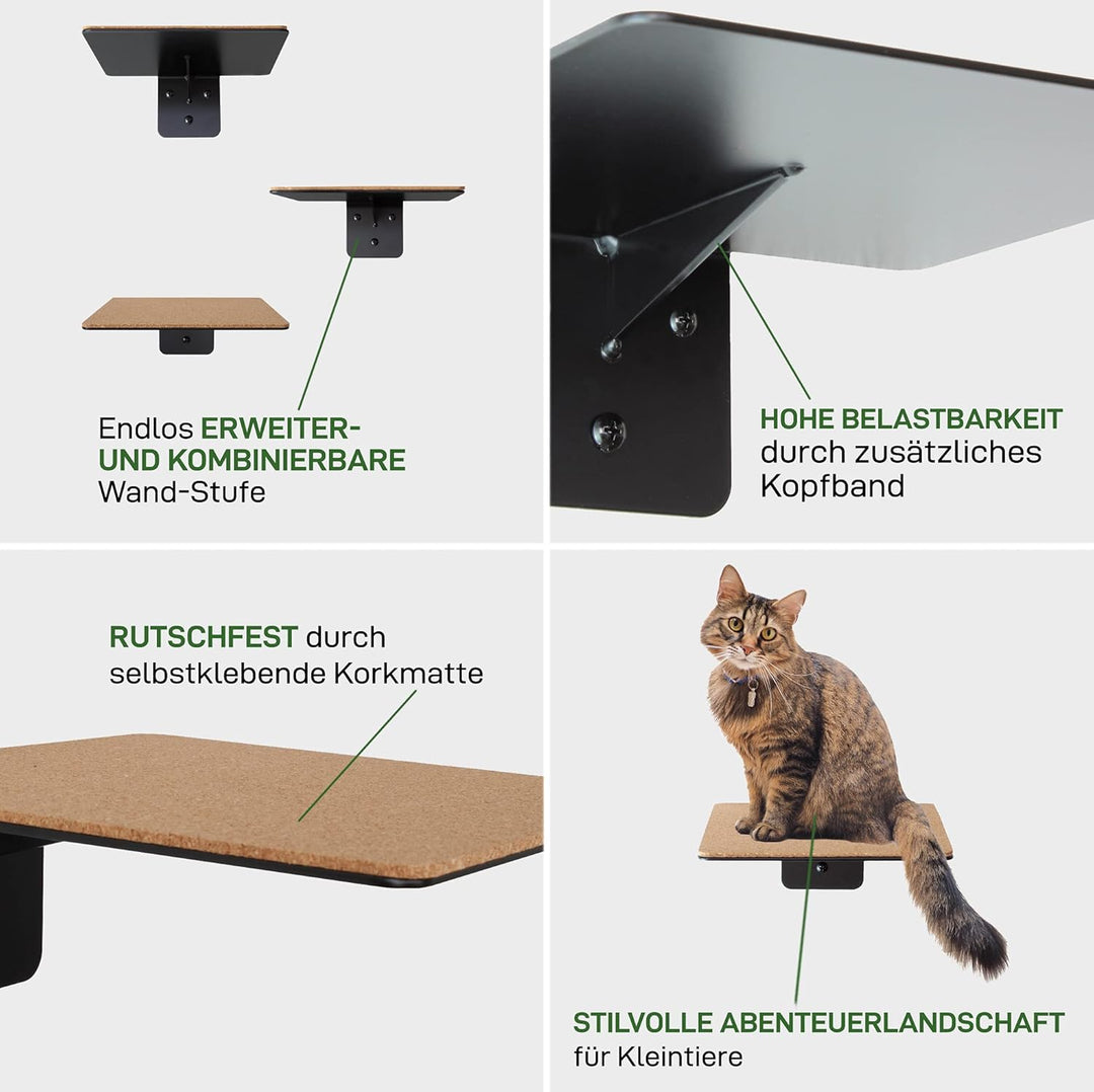 1x Wandstufe Katzentreppe Klettersystem für Haustiere, belastbare, stabile Ablage/Plattform Schwarz