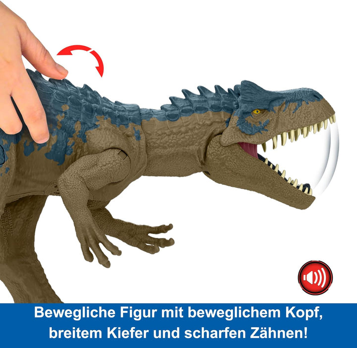 Mattel Jurassic World Ruthless Rampage Allosaurus Dinosaurier-Spielzeug, Actionfigur mit kontinuierl