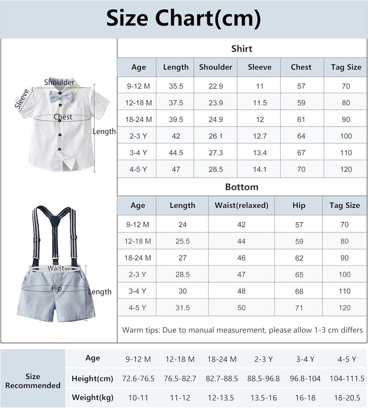 Volunboy Baby Jungen Anzug Set Bekleidung Hemd mit Fliege + Hosenträger Shorts Strampler Anzug 9-12