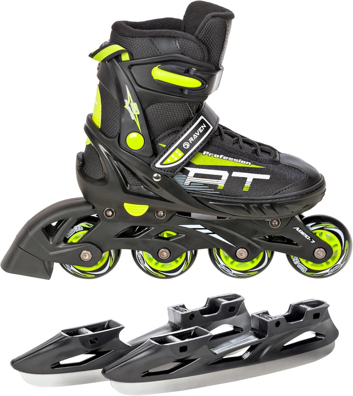 4in1 Inlineskates/Triskates/Rollschuhe/Schlittschuhe Raven Profession Black/Lime 35-39 (23cm-25,5cm)