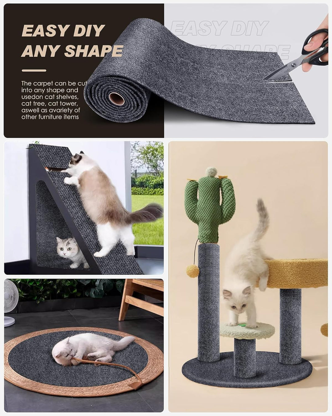 200cmx40cm Kratzmatte Selbstklebend für Katzen, DIY Kratzschutz Sofa, Kratzteppich, Kratzbretter für