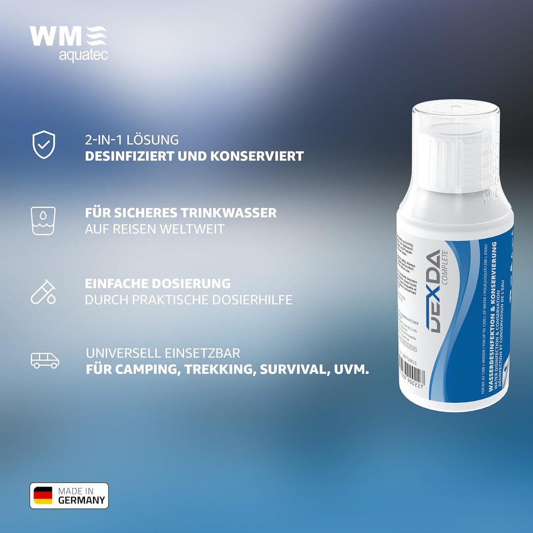WM aquatec – DEXDA Complete 500 ml zur Trinkwasserdesinfektion &amp; Wasserkonservierung für Camping, Wo
