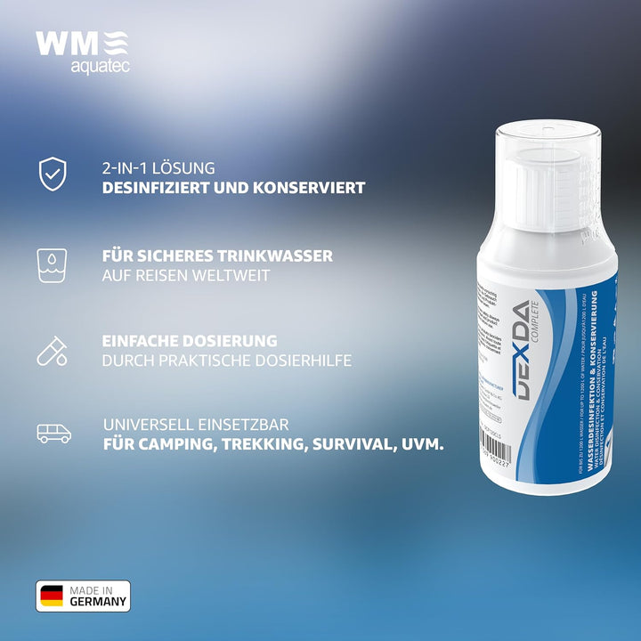 WM aquatec – DEXDA Complete 500 ml zur Trinkwasserdesinfektion &amp; Wasserkonservierung für Camping, Wo