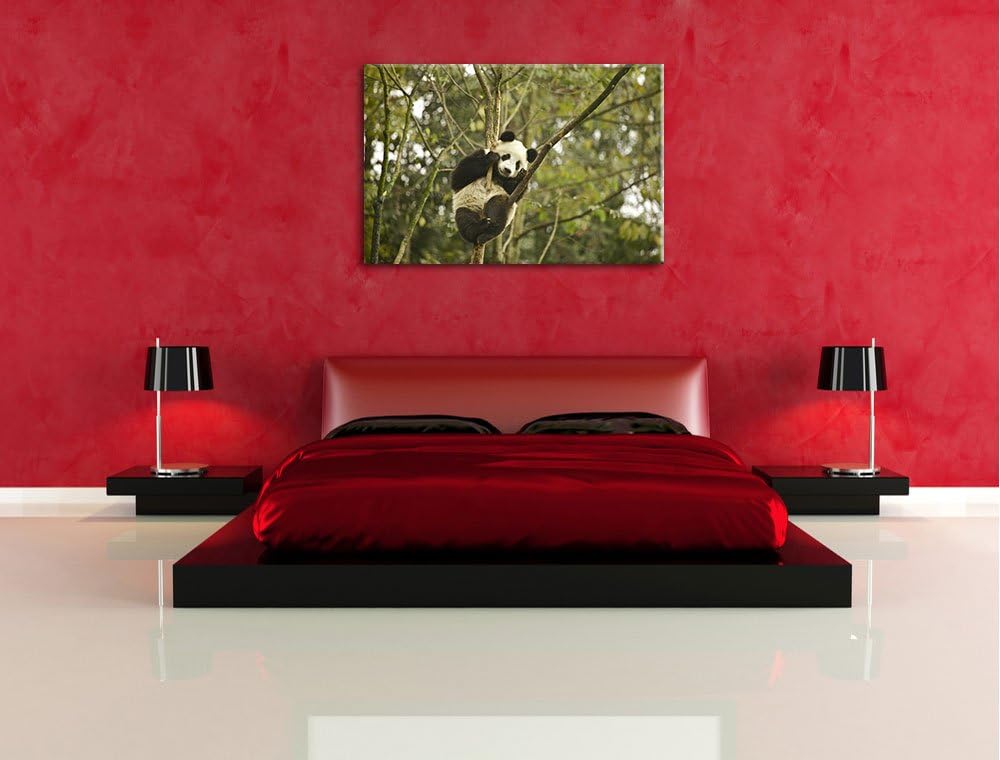 niedlicher Pandabär auf Baum Leinwand, XXL riesige Bilder fertig gerahmt mit Keilrahmen, Kunstdruck