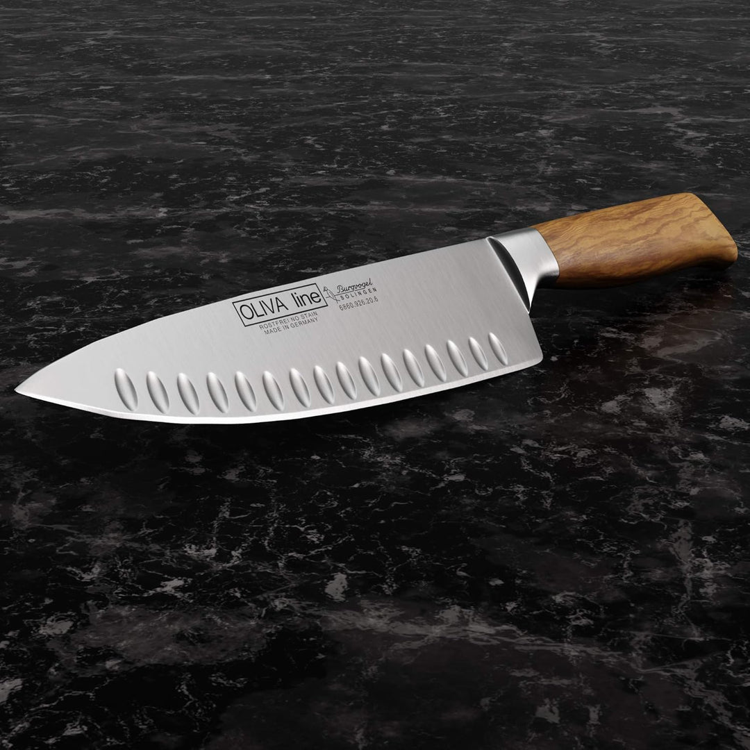 Burgvogel Solingen Kochmesser 20 cm geschmiedet Olivenholz, Oliva Line, rostfrei, deutsches Küchenme