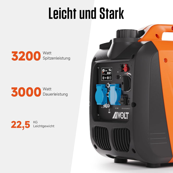 AIVOLT Inverter Stromerzeuger 3200 Watt Stromgenerator Notstromaggregat Benzin leise Stromaggregat f