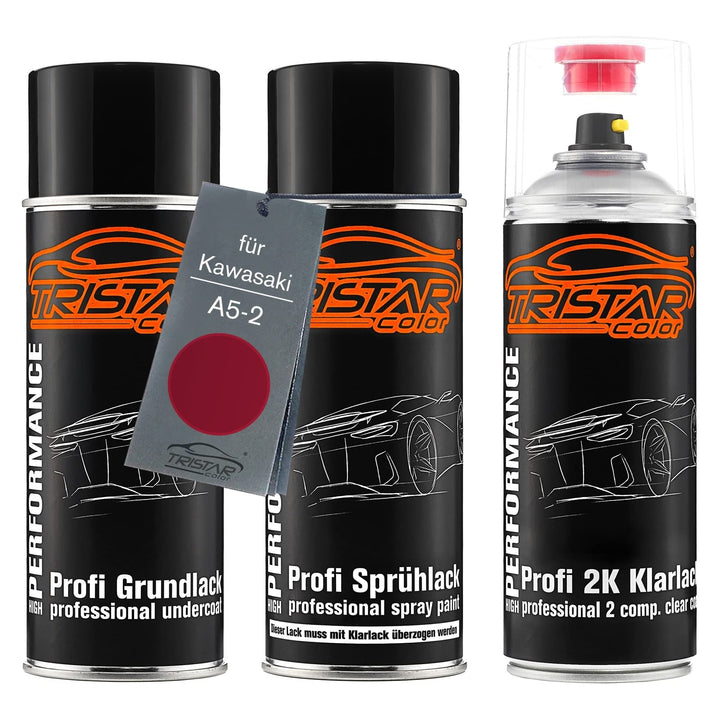 TRISTARcolor Motorradlack 2K Spraydosen Set für Kawasaki A5-2 Candy Persimmon Red Grundlack Basislac