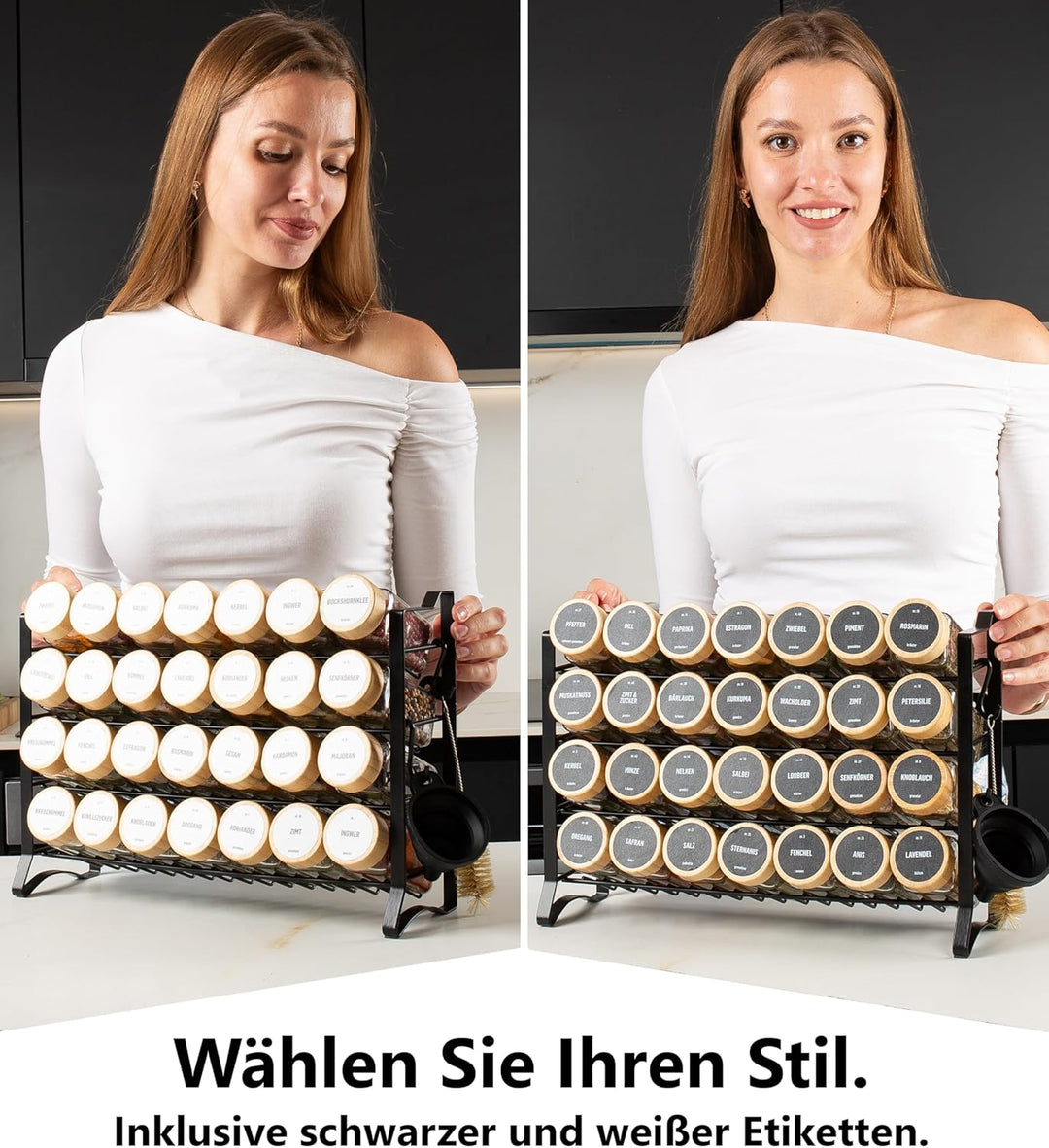 Deco haus® Gewürzregal Stehend & Wand [MIT GEWÜRZDOSEN & ETIKETTEN] - Gewürz Organizer - Gewürzregal