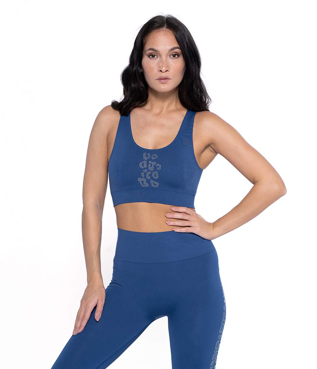 Damen Top Circle Leo Line-Twilight Sport-BH mit breitem Rundhalsausschnitt vorne und geripptem Band