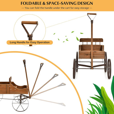 RELAX4LIFE Blumenständer mit 4 Rädern aus Metall, Pflanzwagen aus Massivholz, Holzwagen bis zu 15 kg