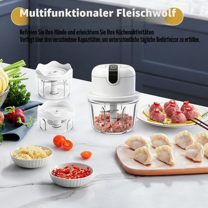 Mini Zwiebel Zerkleinerer Elektrisch, 100+200+350 ml Multizerkleinerer Küchenmaschine Kabelloser Kle