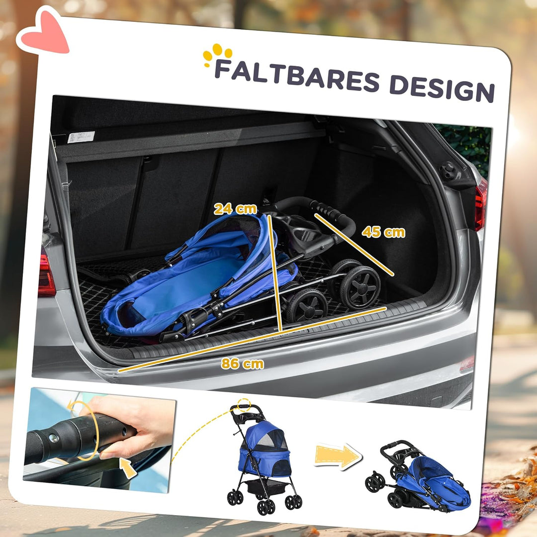 PawHut Hundewagen Hundebuggy mit Klappfunktion Pet Stroller für kleine Hunde und Katzen Haustierwage