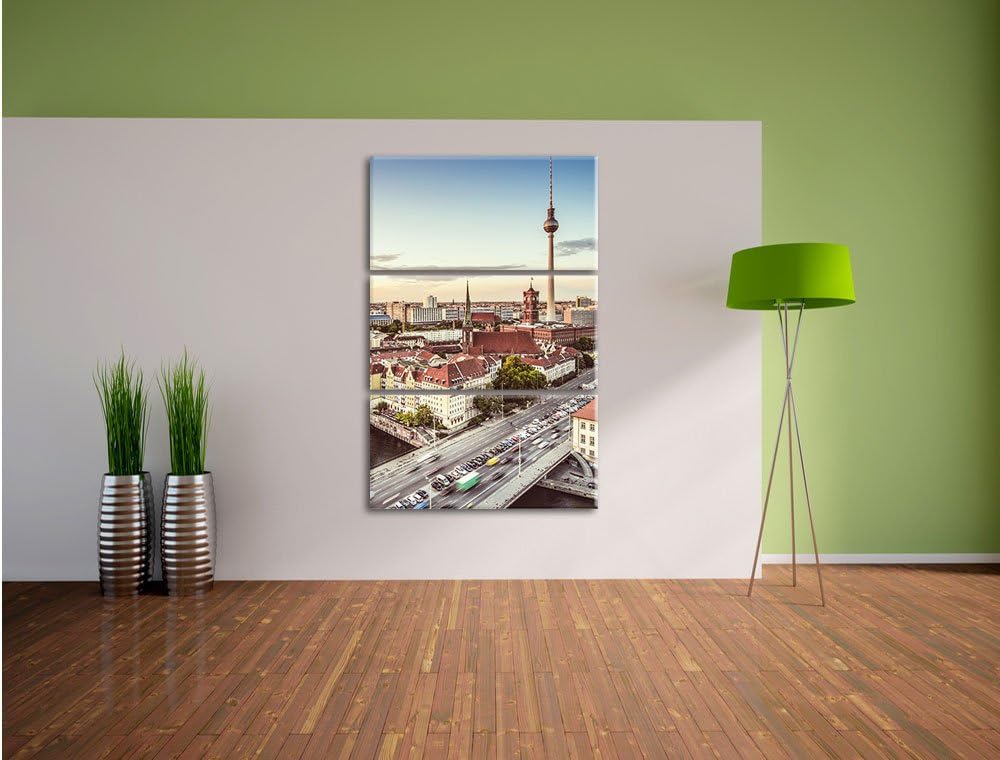 Pixxprint Skyline von Berlin als Leinwandbild/Grösse: 3 Teilig (120x80) cm/Wandbild/Kunstdruck/ferti
