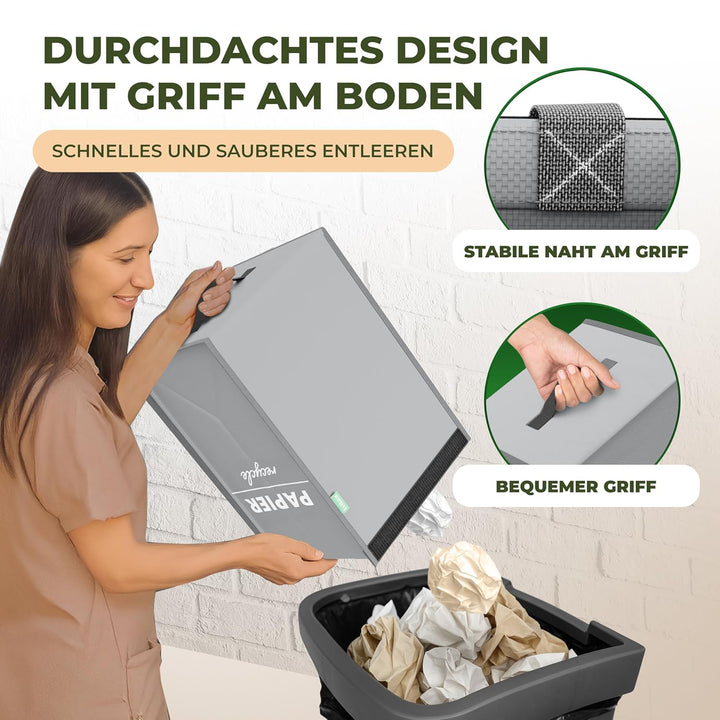 COTTARA® Mülltrennsystem 3 fach Plastik, Glas, Papier | Starker Stand durch 4 x Stabilisatoren | Per