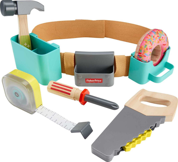 Fisher-Price GGT60 - DIY Werkzeuggürtel mit Spielzeug Werkzeug mit funktionierendem Massband, Rollen