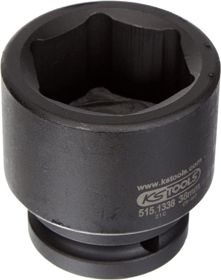 KS Tools 515.0210 3/4" Sechskant-Kraft-Stecknuss-Satz, 8-teilig kurz, 24-38mm, Schwarz, 35 x 25 x 13