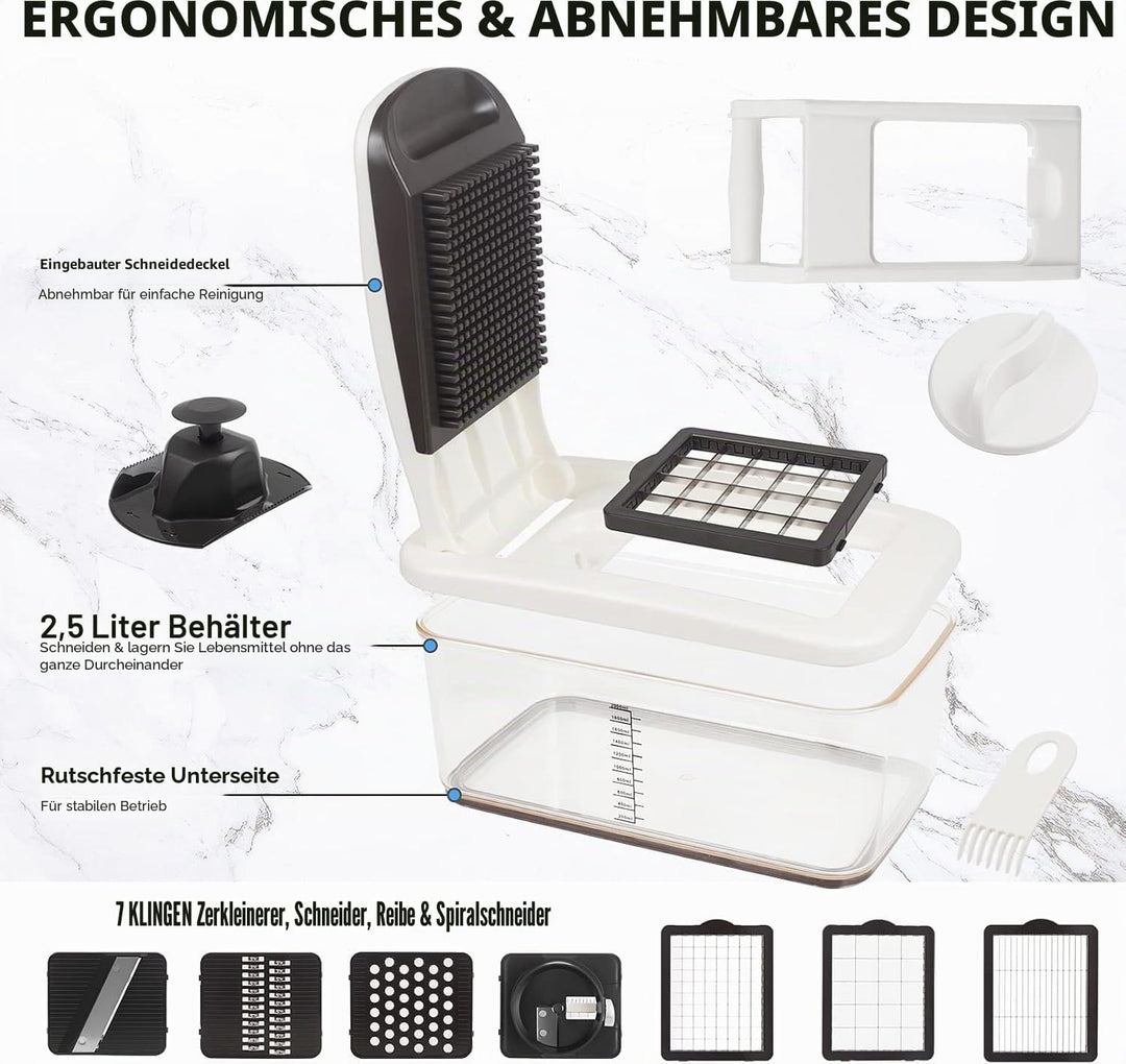 RüK Gemüseschneider, Extra Gross Zerkleinerer Gemüseschneider, Multifunktionaler 10-in-1 Pro Food Ch