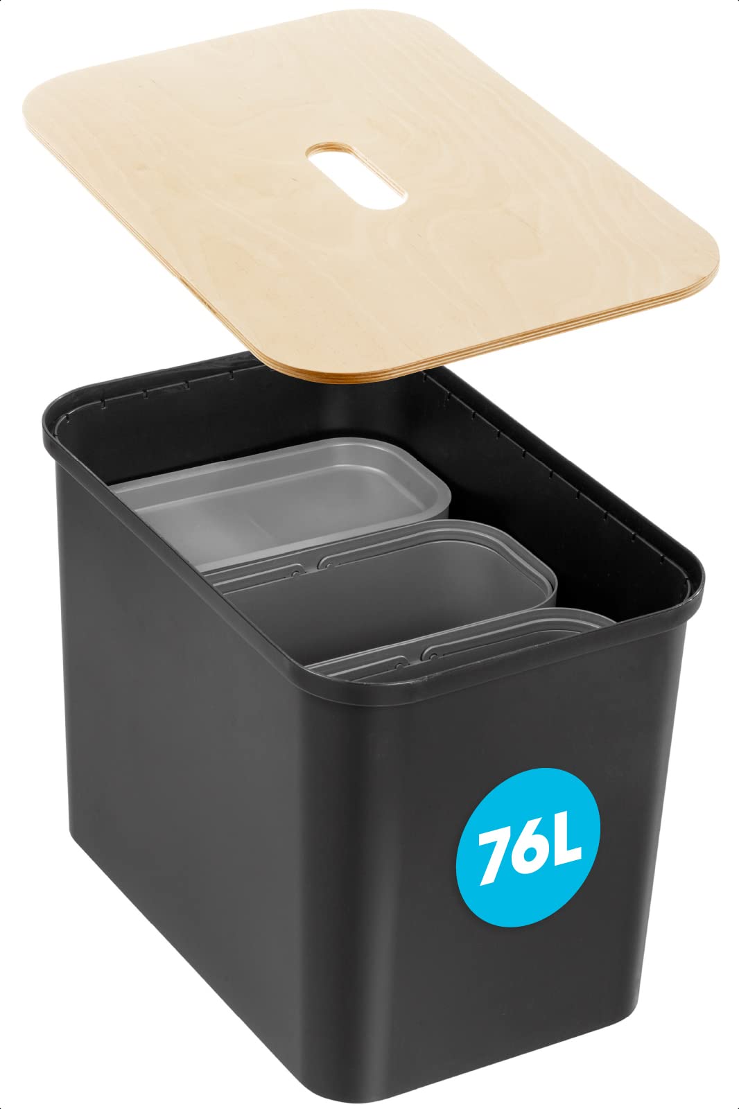 SmartStore - 4er Set Abfalleimer + 2 Deckel - Sammelset WhitePLY - Recycling Schwarz/Taupe/Birkenhol