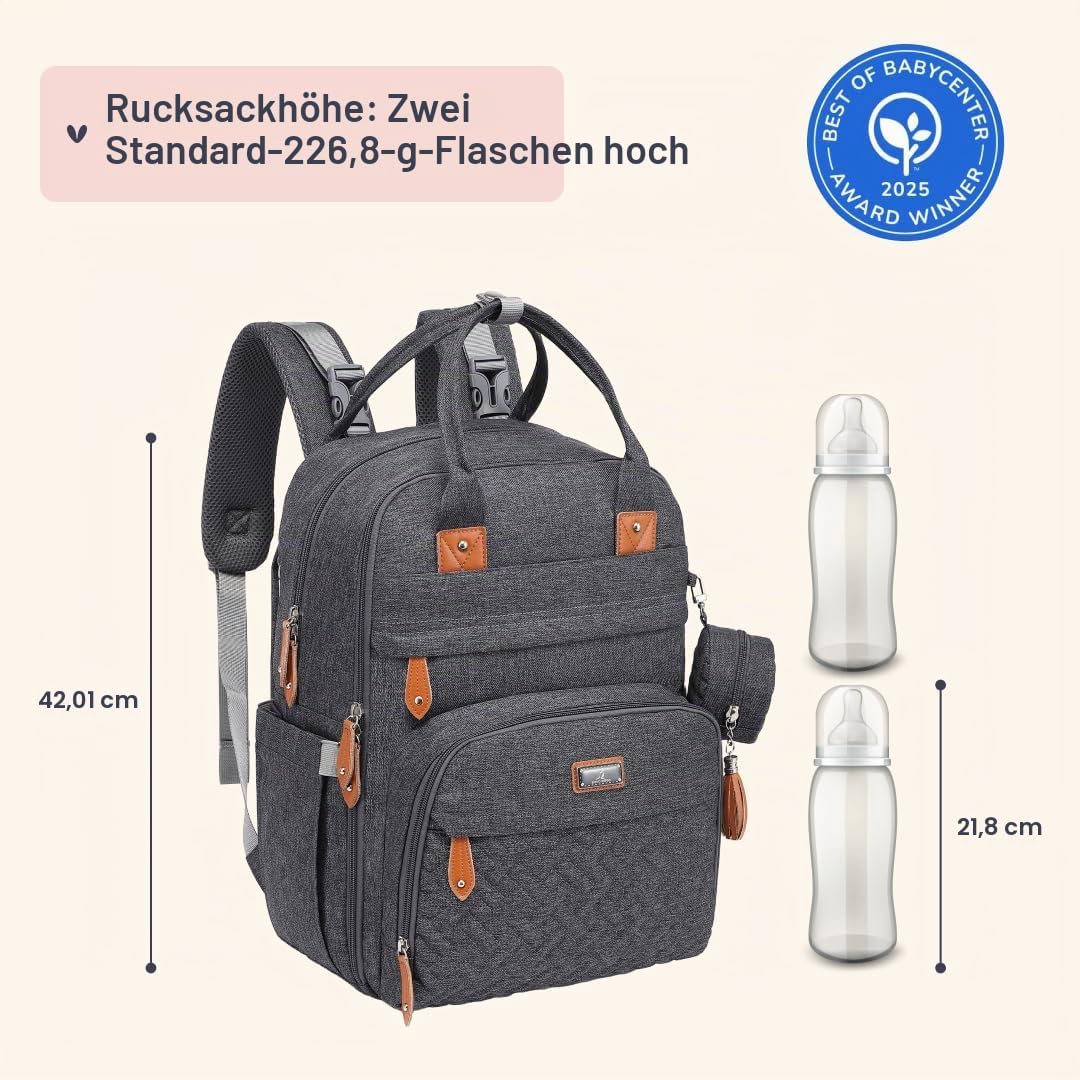 BabbleRoo Baby Wickeltasche/Rucksack, Wickelrucksack lässige Wickeltaschen, Multifunktional Grosse K