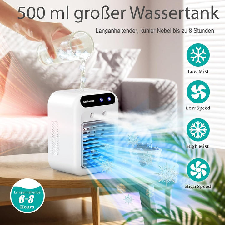 Mobile Klimaanlage, leise Tragbare Klimaanlage, 500ml-Luftkühler, 2 Geschwindigkeitsstufen, 2 Nebelm