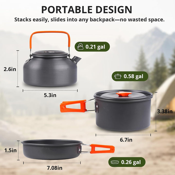 aiGear Camping Kochgeschirr Set/Outdoor Geschirr Set | Camping Topf Kochtopf Tragbar Aluminium | mit