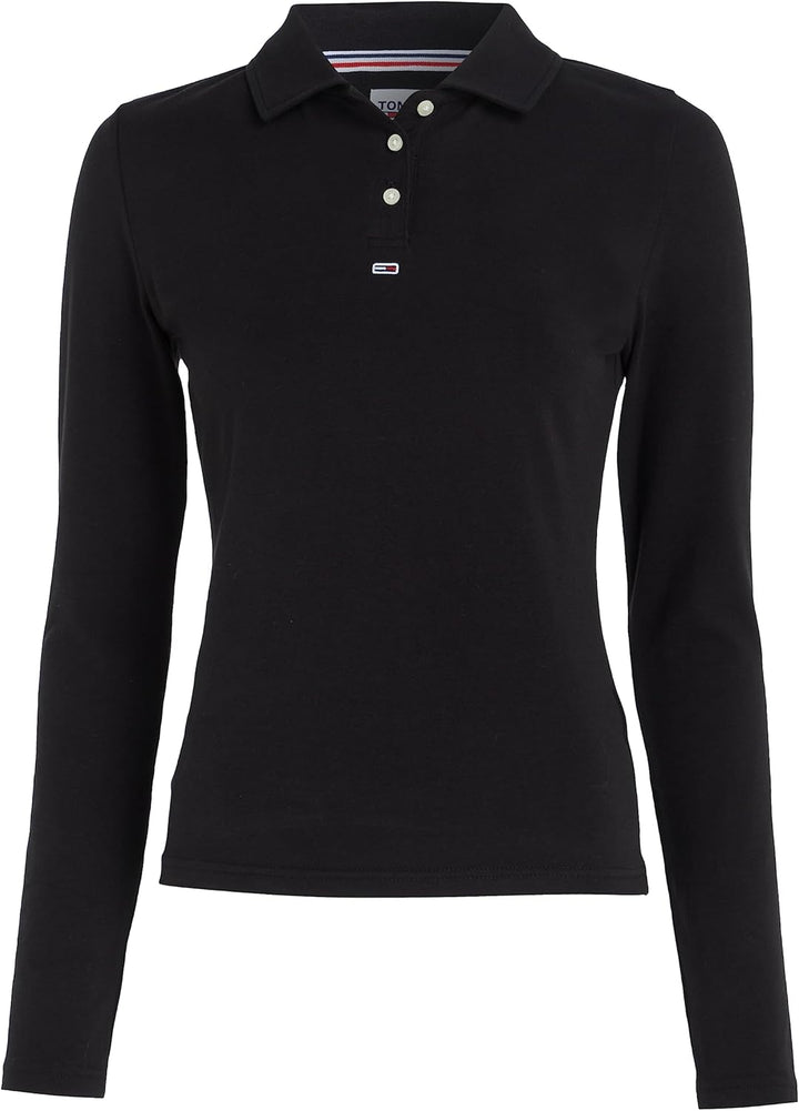 Tommy Jeans Damen Langarm Poloshirts S Schwarz, S Schwarz