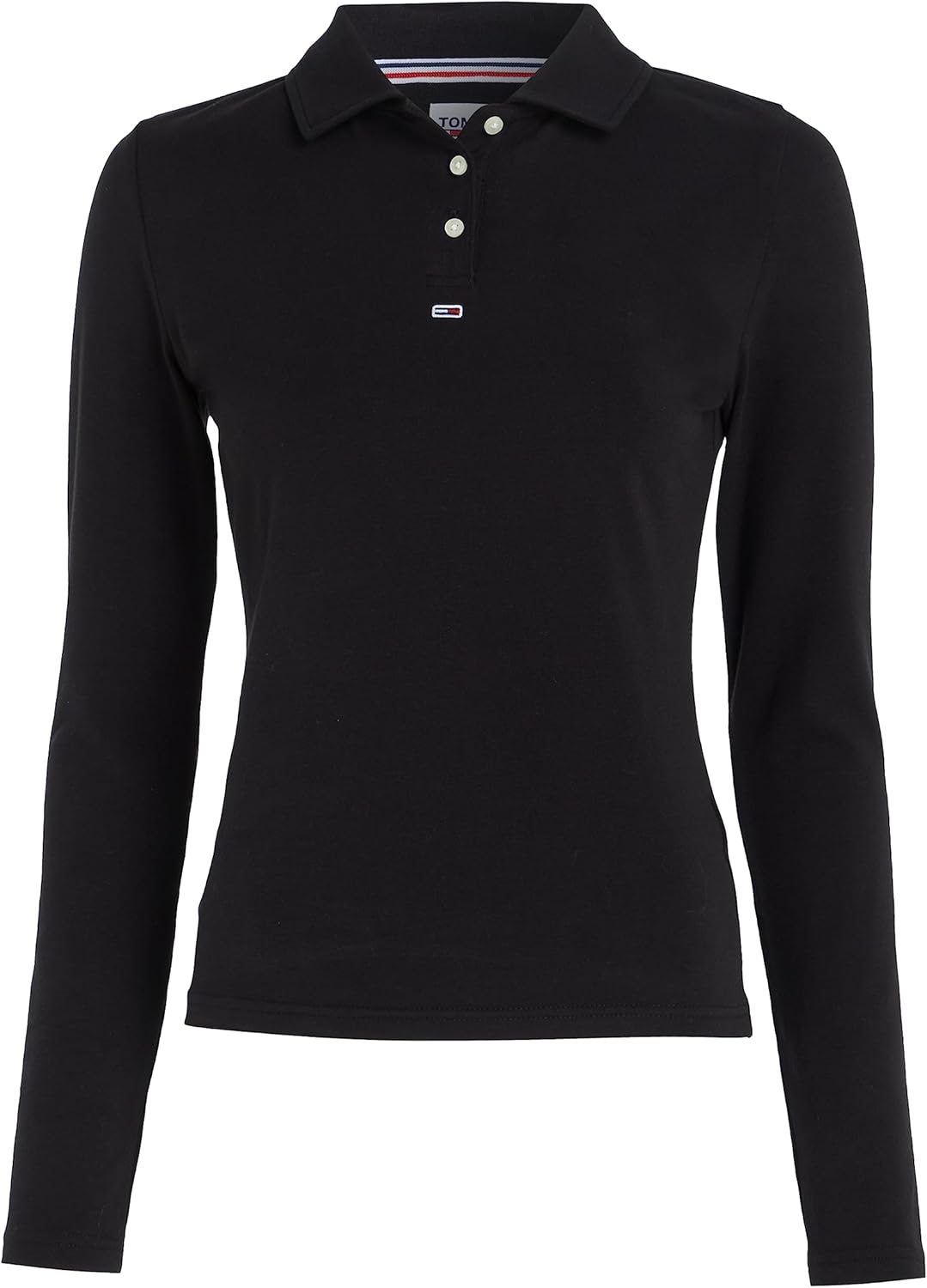 Tommy Jeans Damen Langarm Poloshirts L Schwarz, L Schwarz