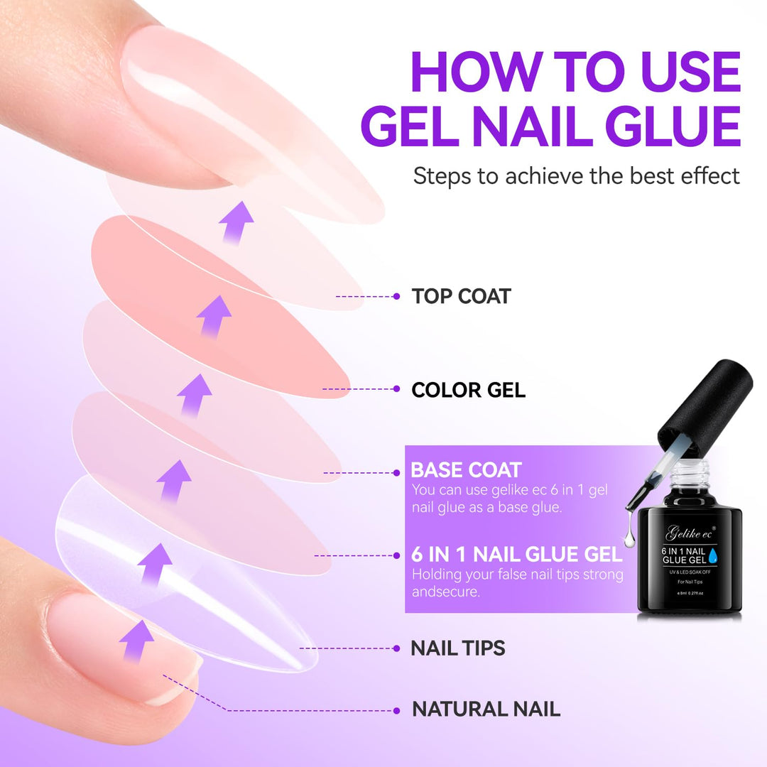 Gelike ec Nail Glue Extra Strong Duo 6 in1 Nagelkleber für Kunstnägel Nagelkleber für Tips Press on