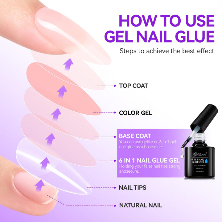 Gelike ec Nail Glue Extra Strong Duo 6 in1 Nagelkleber für Kunstnägel Nagelkleber für Tips Press on