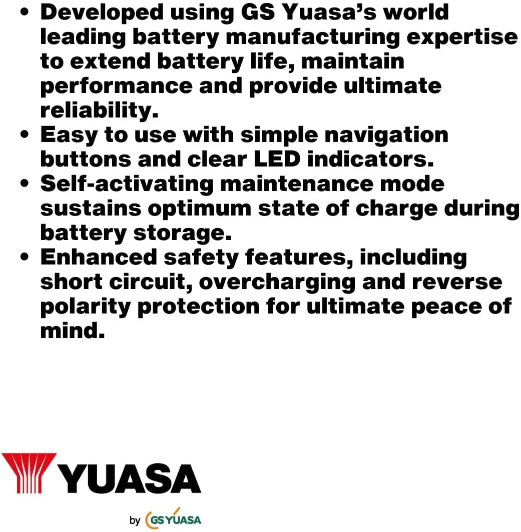 Yuasa YCX1.5 6/12 V 1,5 A Motorradbatterie-Smart-Ladegerät Schwarz, Schwarz